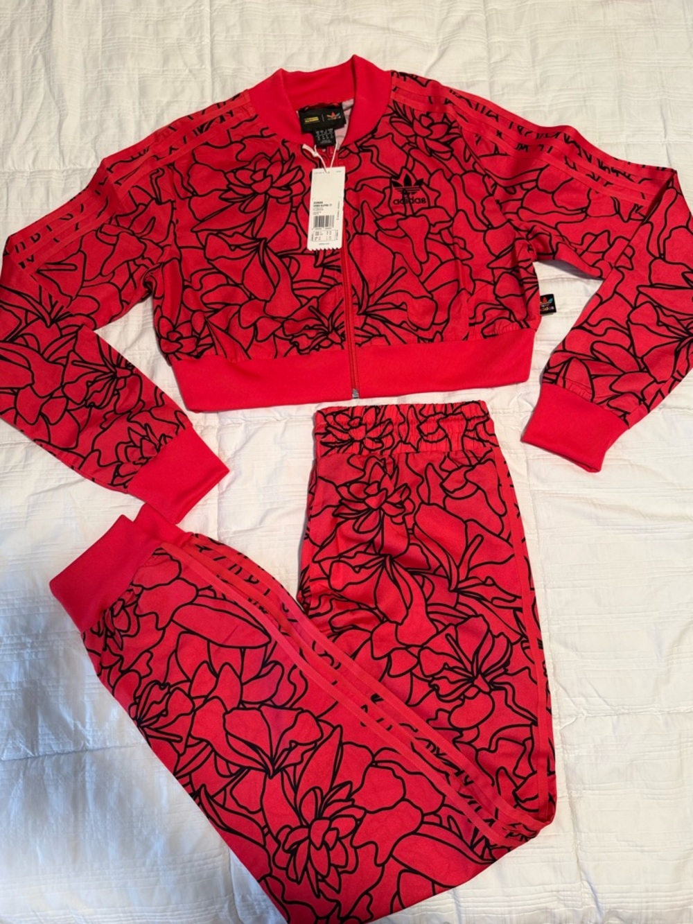Adidas Coral Red & Black Floral Tracksuit